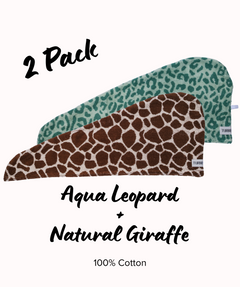100% Cotton Turbie Twist Hair Towels - Safari 2 Packs
