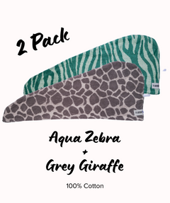 100% Cotton Turbie Twist Hair Towels - Safari 2 Packs