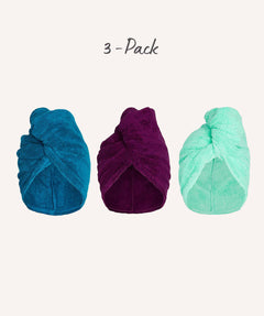 Three Turbie twists, one teal, one plum, one aqua