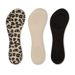 Set of 3 Foam Insoles, 3/4 Length, 1 black, 1 nude & 1 cheetah print
