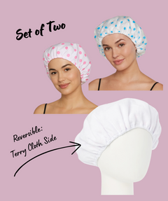Reversible Terry Lined Shower Cap | Set of 2