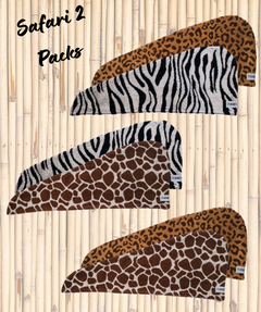 100% Cotton Turbie Twist Hair Towels - Safari 2 Packs